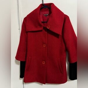 Samuel dong red yarn dyed jacquard jacket with black knit sleeves size M